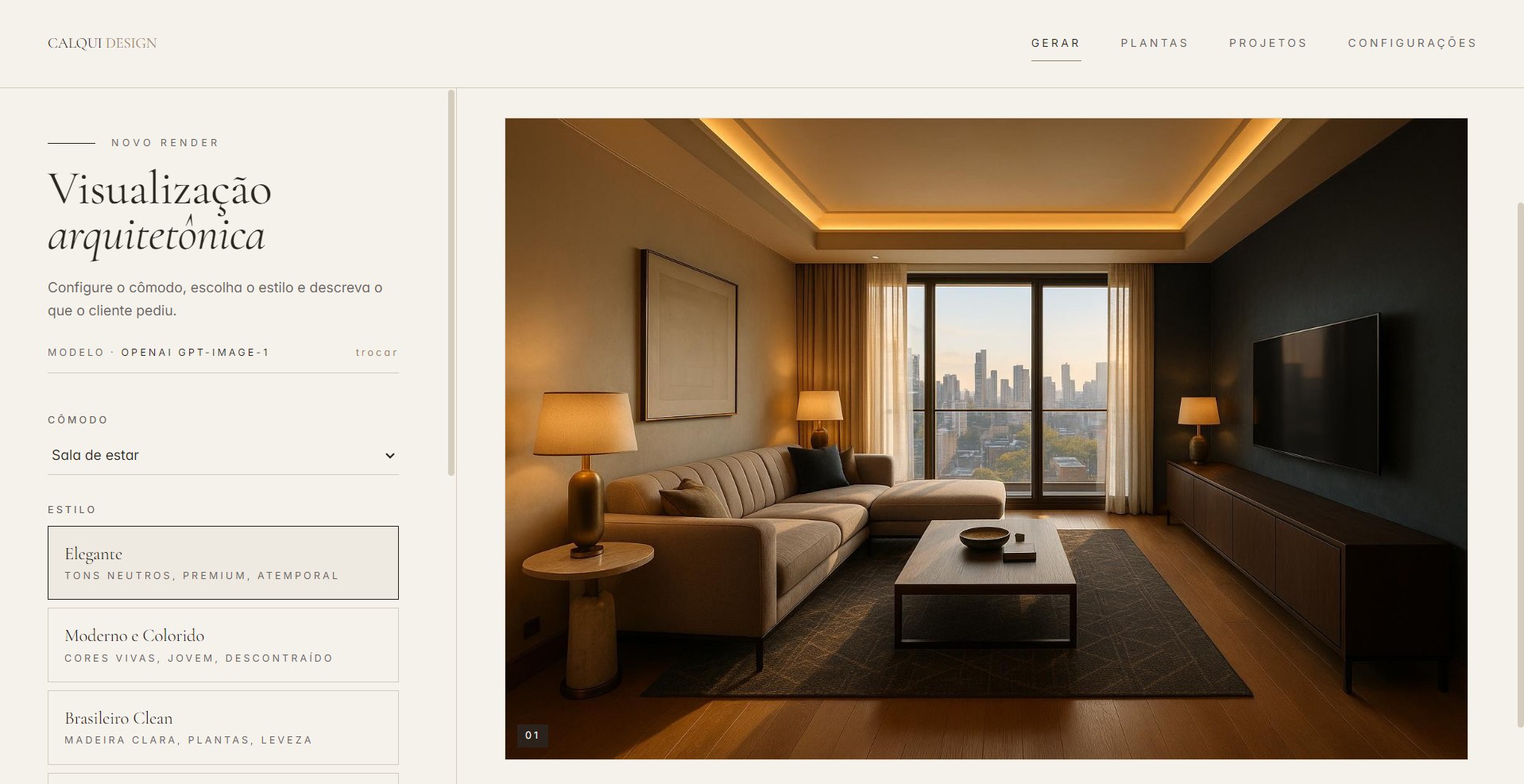 Calqui Design — visualização arquitetônica